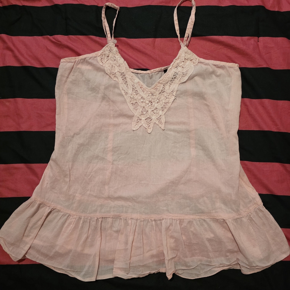 Boutique Blush Pink Lace V-Neck Babydoll Peplum Cami XL